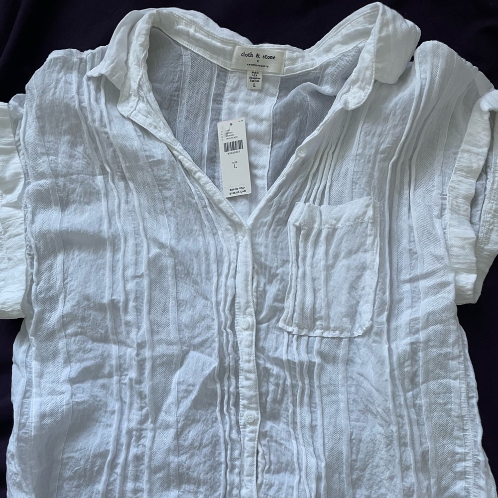 🤍white linen anthropologie summer top 🌊